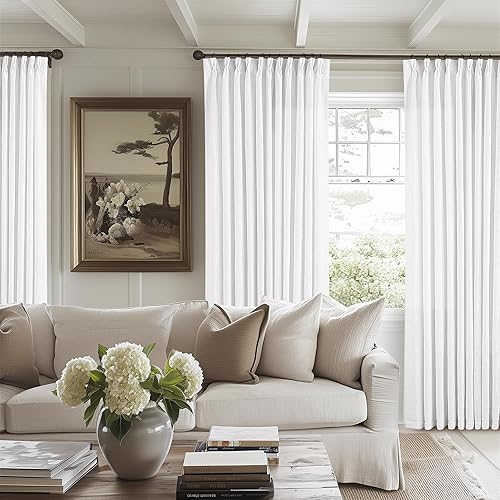 Miniatura 177 de Cortinas plisadas de lino neutro de 84 pulgadas de largo, juego de 2 paneles para sala de estar, comedor, con trabilla trasera de pliegues pinzados,