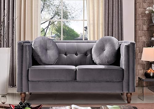 Miniatura 3 de Lexie - Sofá de terciopelo moderno de mediados de siglo, sofá biplaza copetudo, decoración cómoda para sala de estar, dormitorio, apartamento y