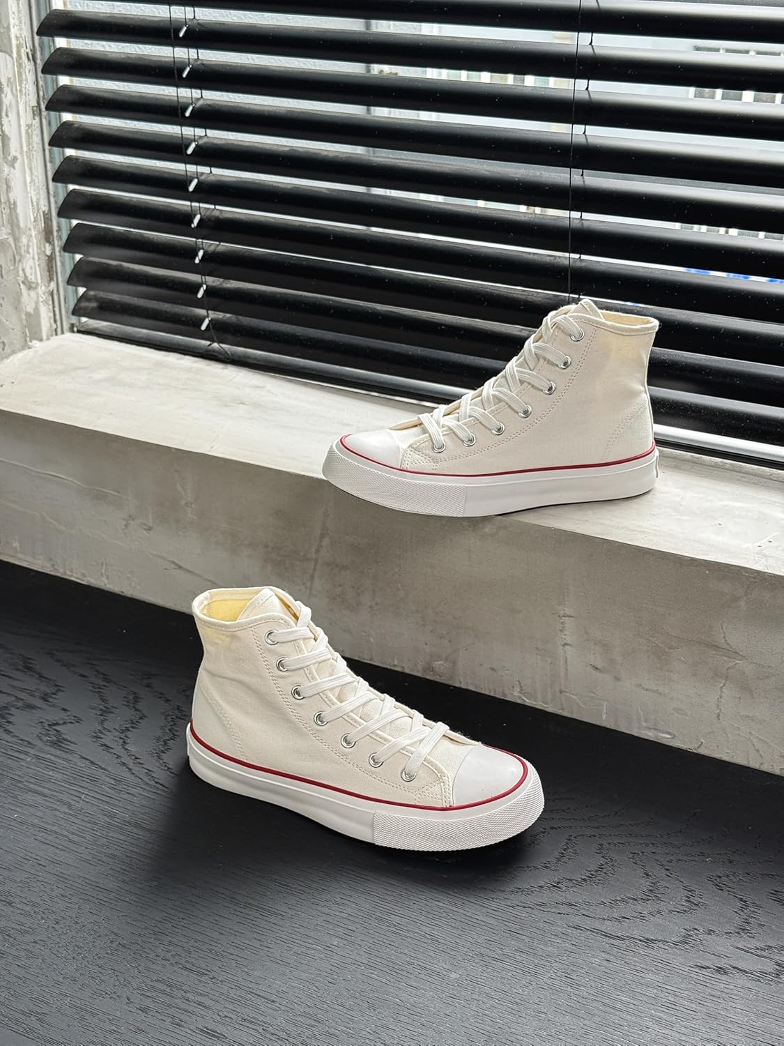 White Sneakers for Women High Top Canvas Sneakers,Lace-up Canvas Shoes,Casual Tennis Walking Shoes Men's Canvas Shoes Womens Sneakers - Image 4