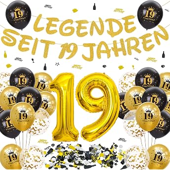 Decoration 19th Birthday Boy Black Gold Balloons Banner Set