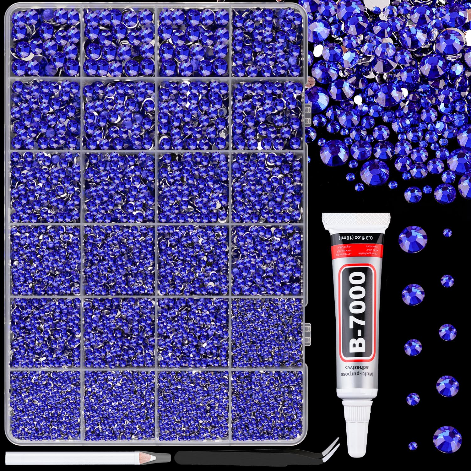 20000Pcs Blue Rhinestones for Bedazzling with B7000 Jewelry Glue, Resin Rhinestones for Crafting Crafts DIY, Bedazzler Kit Gems for Clothing Shoes Tumblers Fabric Nail Art Assorted Size 3/4/5/6mm — view 24