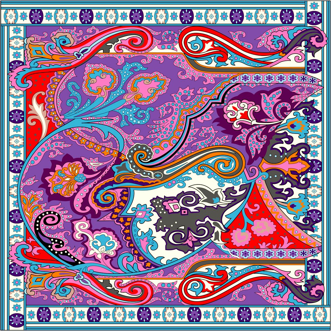 Lorenzo Cana - Pañuelo de seda de lujo para mujer, 100% seda, satén XL, 110 cm x 110 cm, estampado multicolor multicolor