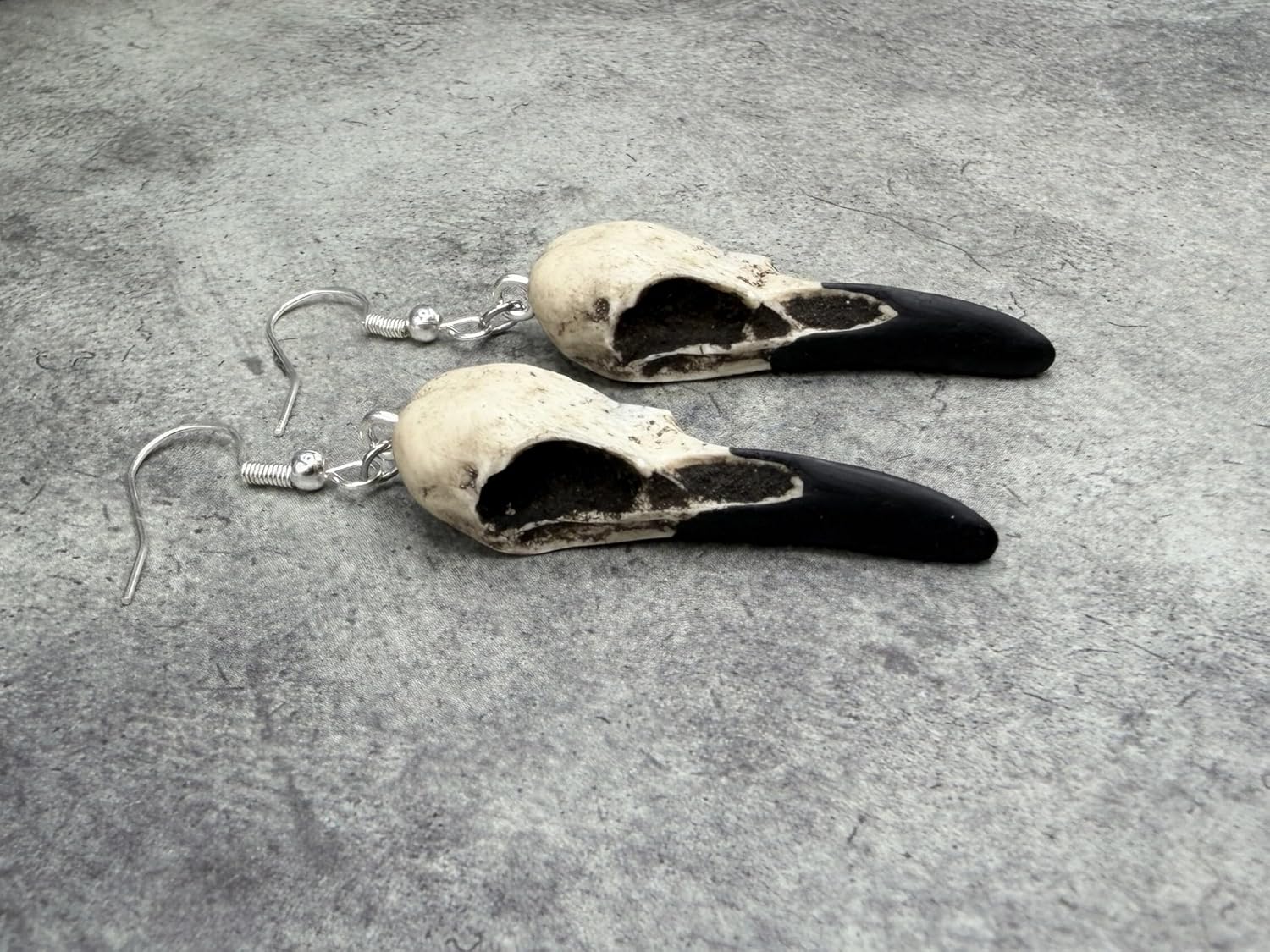 Raven Skull Dangle Earrings Resin Bird Skulls, Super Mini Charms