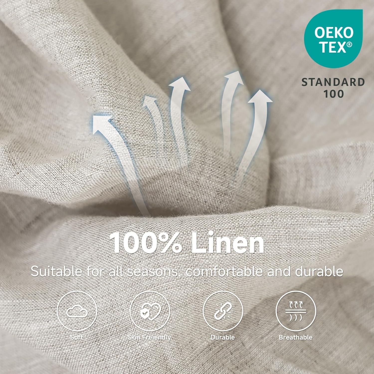 100% French Linen Fitted Sheet Queen Size, Easy Fit Breathable Soft Bed Fitted Sheet, Premium Natural Flax, Fits Mattress up to 16" Deep - Beige, Queen