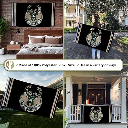Miniatura 3 de Desert Cactus Milwaukee Bucks Flag Team NBA National Basketball Association 100% poliéster para interiores y exteriores, banderas de 3 x 5 pies