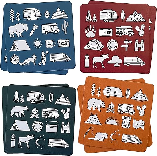 Outdoor Nature Lover's Camping Adventure Themed Reusable Paper Drink Coaster Assorted Set of 8