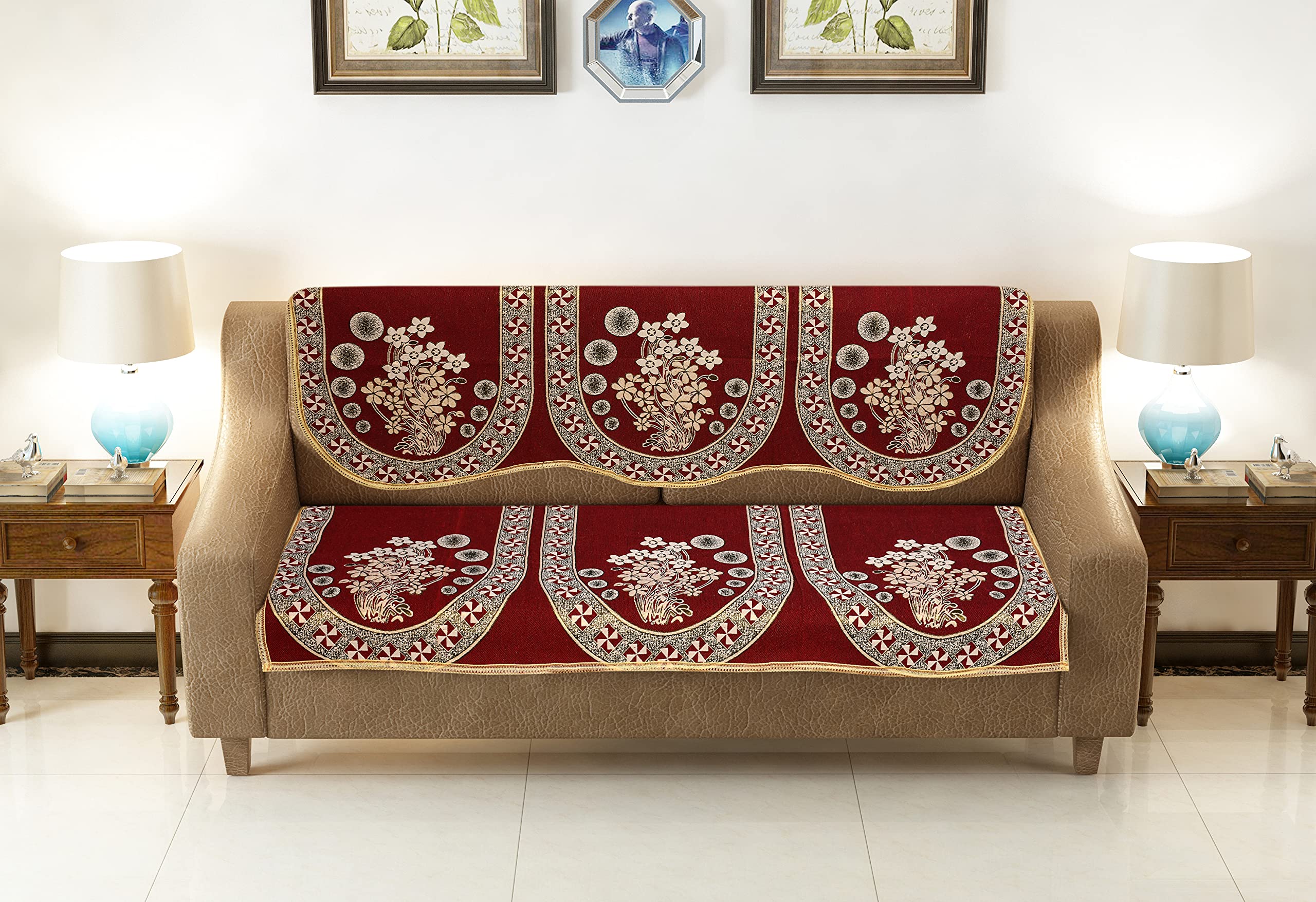 SHIV KIRPA Cotton Heavy Fabric 500 TC Floral Design 3 Seater Sofa Cover Use Both Side, Living Room, Drawing Room, Bedroom, Guest Room Set of 2 pc (d7)-image-19