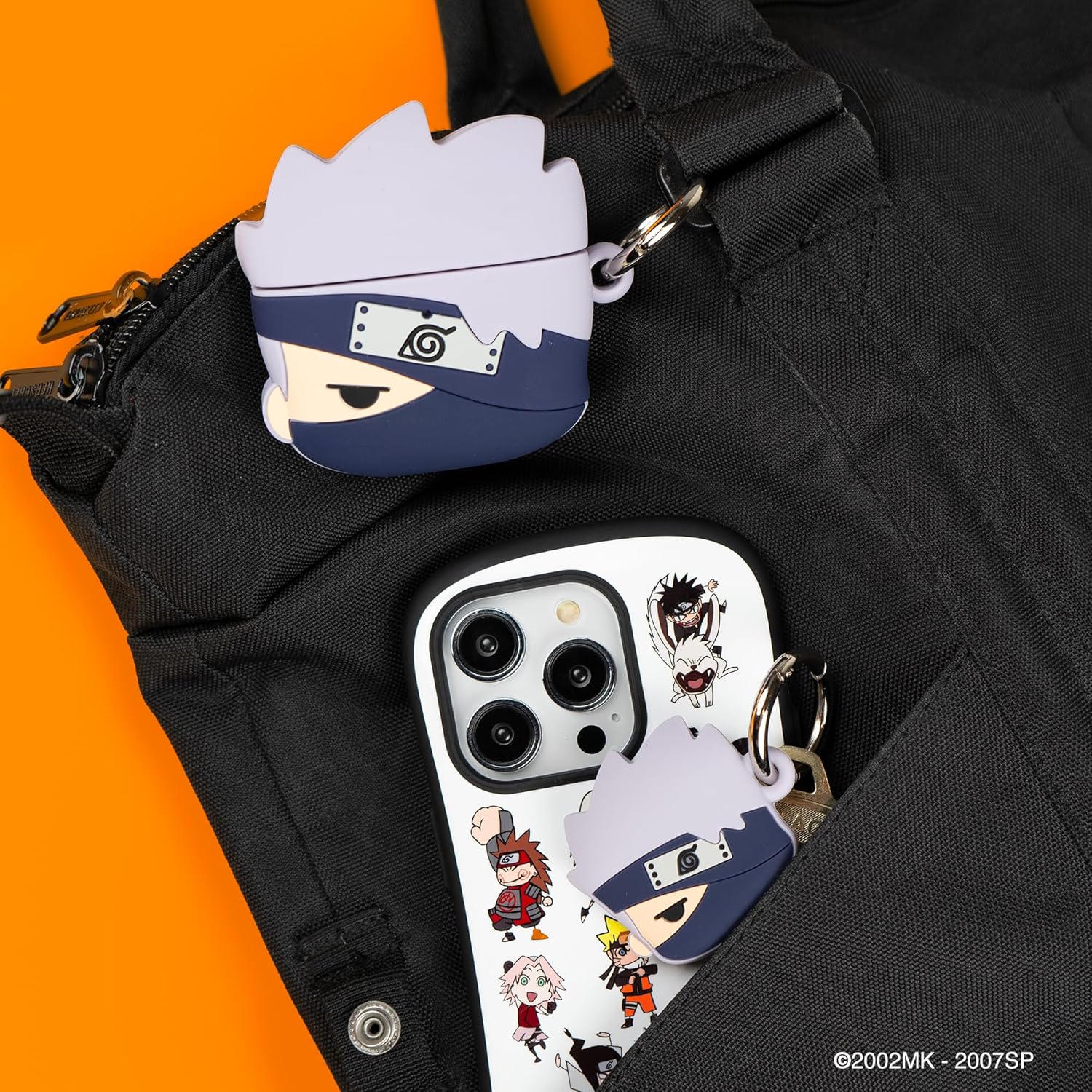 iFace Naruto Shippuden Anime Figure Case Compatible with Apple AirTags (Carabiner Clip Included) [Kakashi] and Naruto Shippuden Anime Figure AirPods Case Compatible with AirPods Pro and Pro 2 [Naruto]