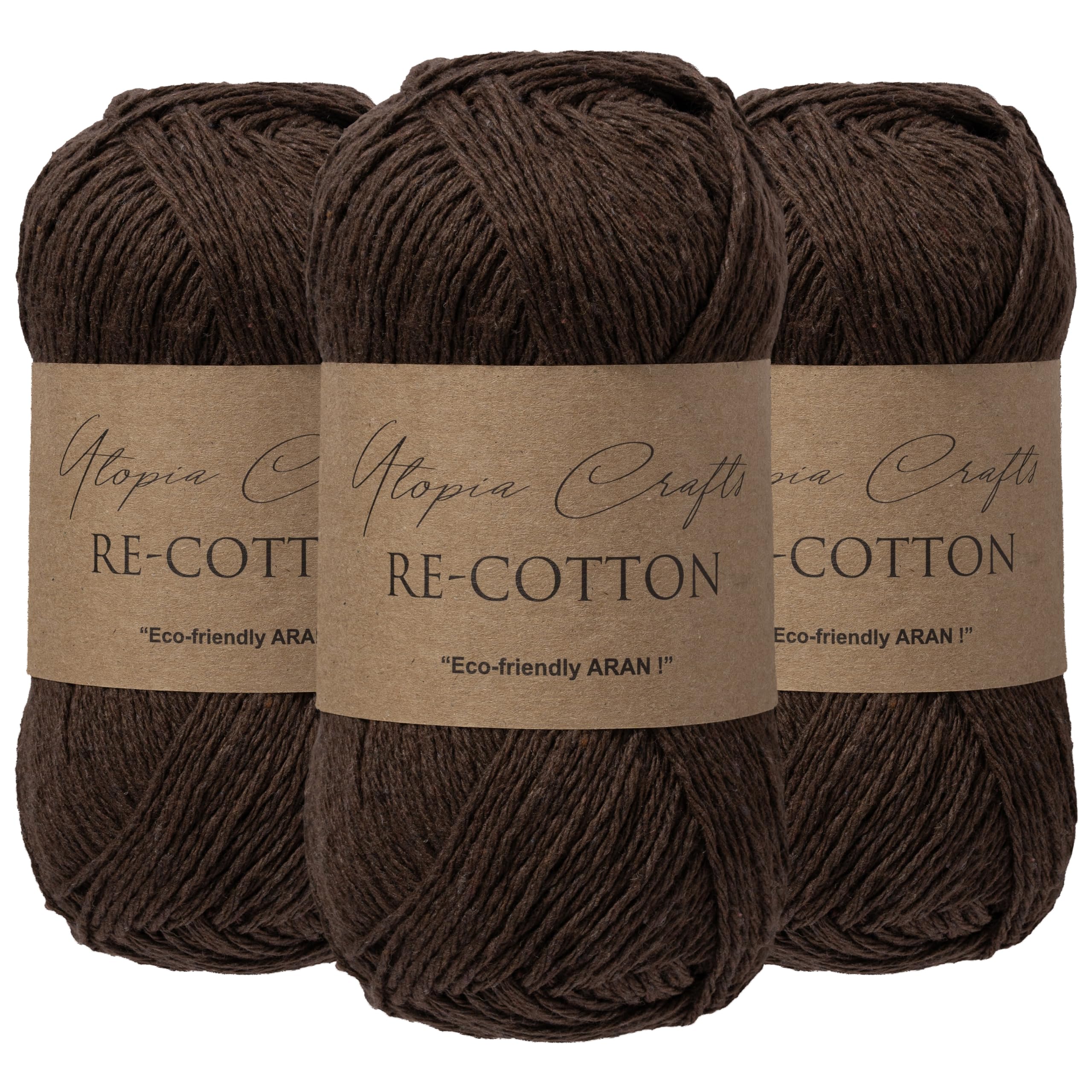Utopia Crafts Re-Cotton Knitting Yarn 3X 100g (Chocolate Brown) — image 1