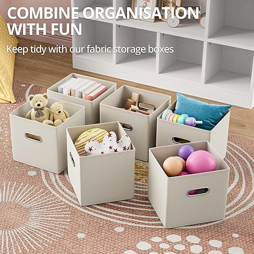 Miniatura 6 de IRONCK Organizador de almacenamiento de juguetes con 6 contenedores, estantería abierta de madera de 4 niveles de pie, estantería de almacenamiento