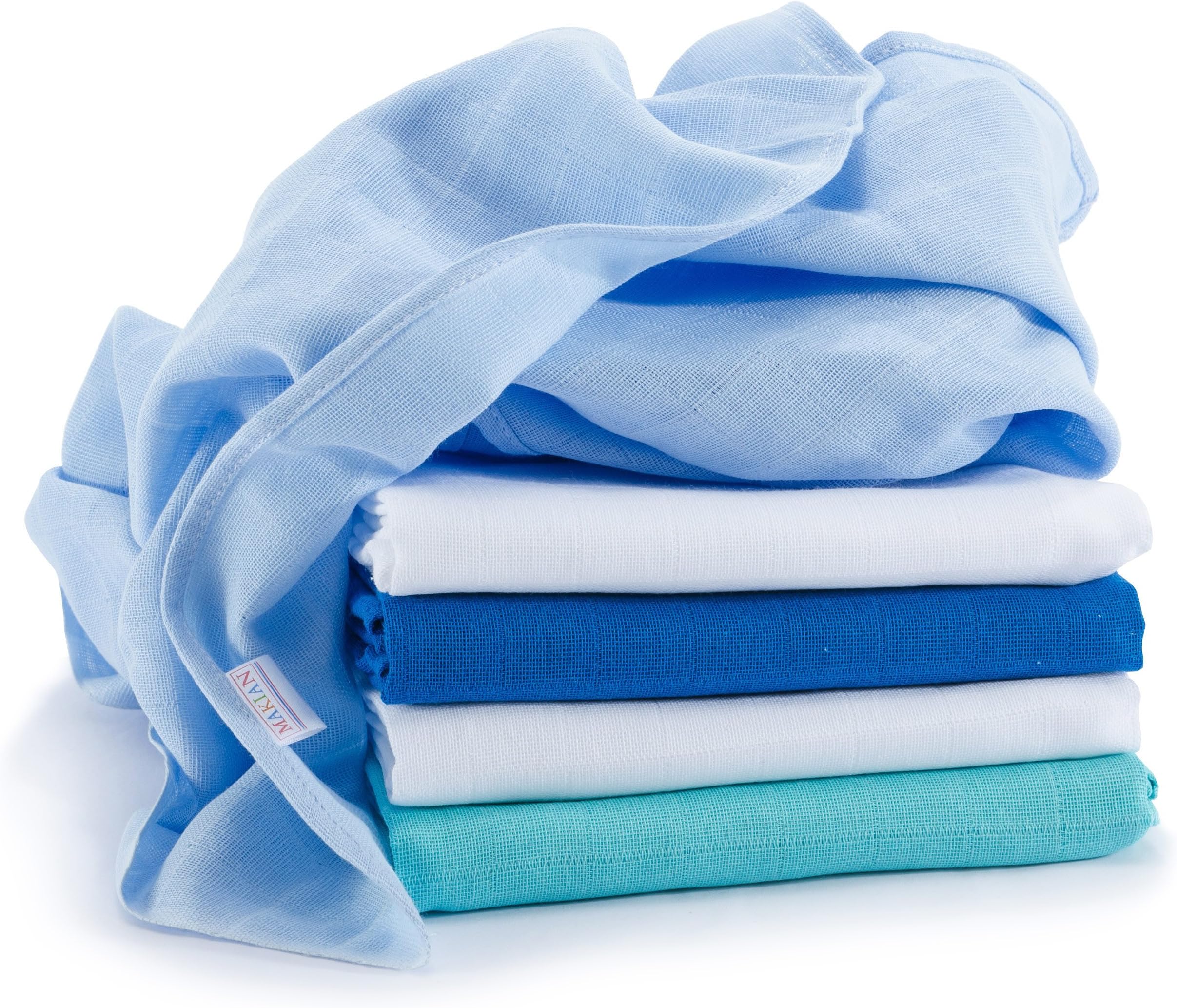 Makian - 5 Pack Baby Muslin Cloth | Burp Cloth | Swaddle Blanket | Nursing Cover | 70x70 cm - Blue/White