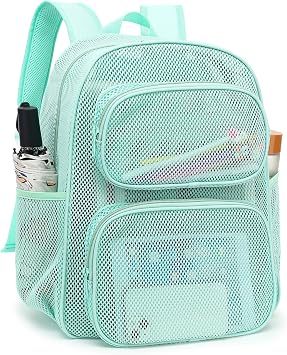 Mesh School Backpack for Girls Boys, Heavy Duty Mesh Bookbag School Bag for Adults Kids Swimming Beach Fitness Sport Green