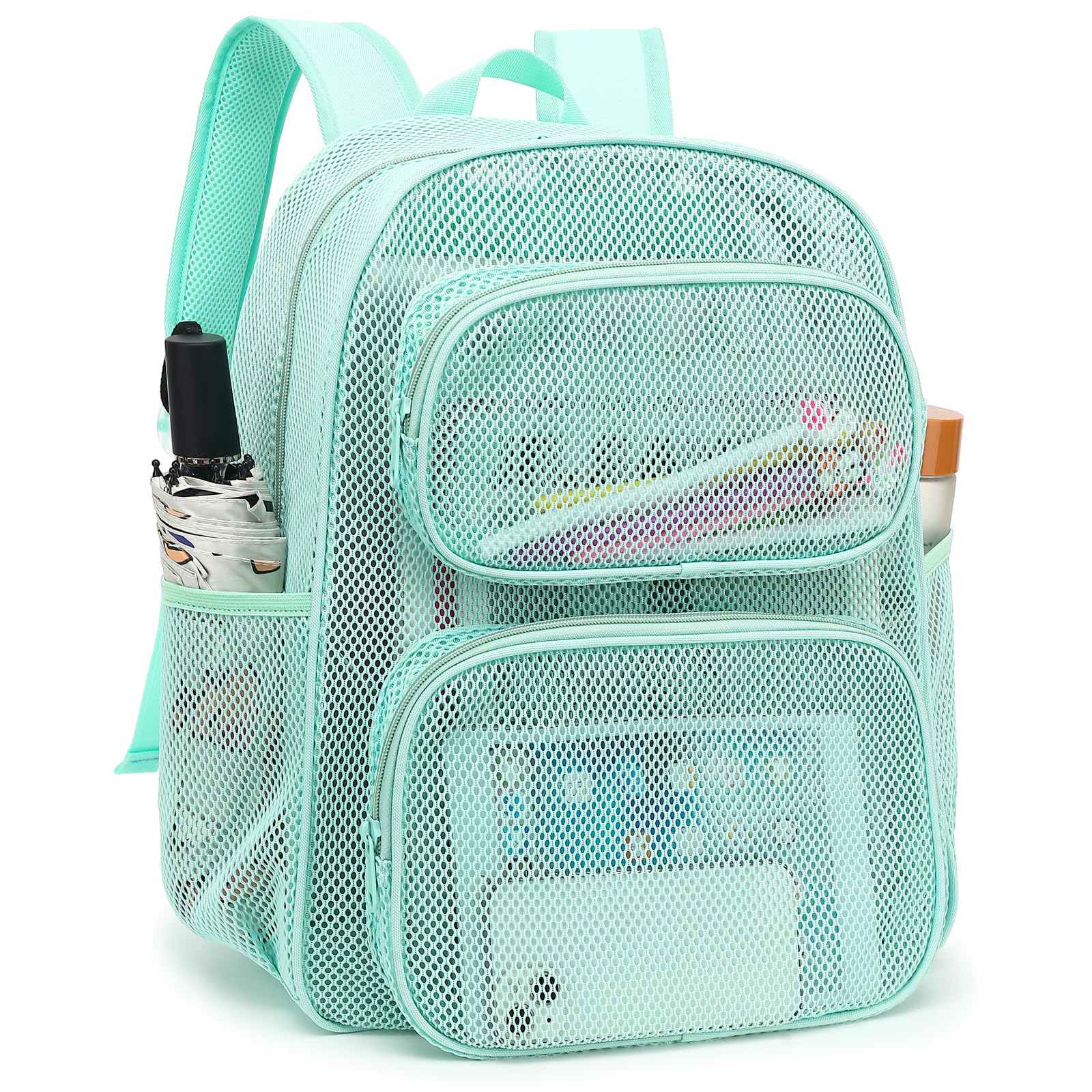 Dezcrab Mesh School Backpack for Girls Boys, Heavy Duty Mesh Bookbag School Bag for Adults Kids Swimming Beach Fitness Sport (Green)