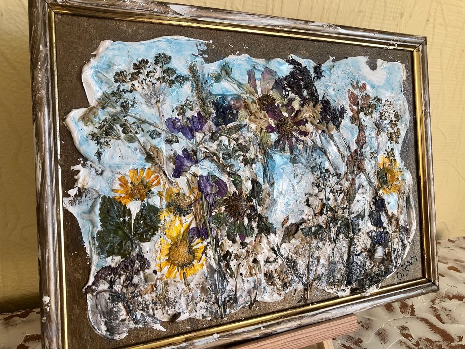 Designer framed herbarium, dried pressed flowers and plants, textured wall decor, unusual gift, floral original art, rustic home decor, Ukraine