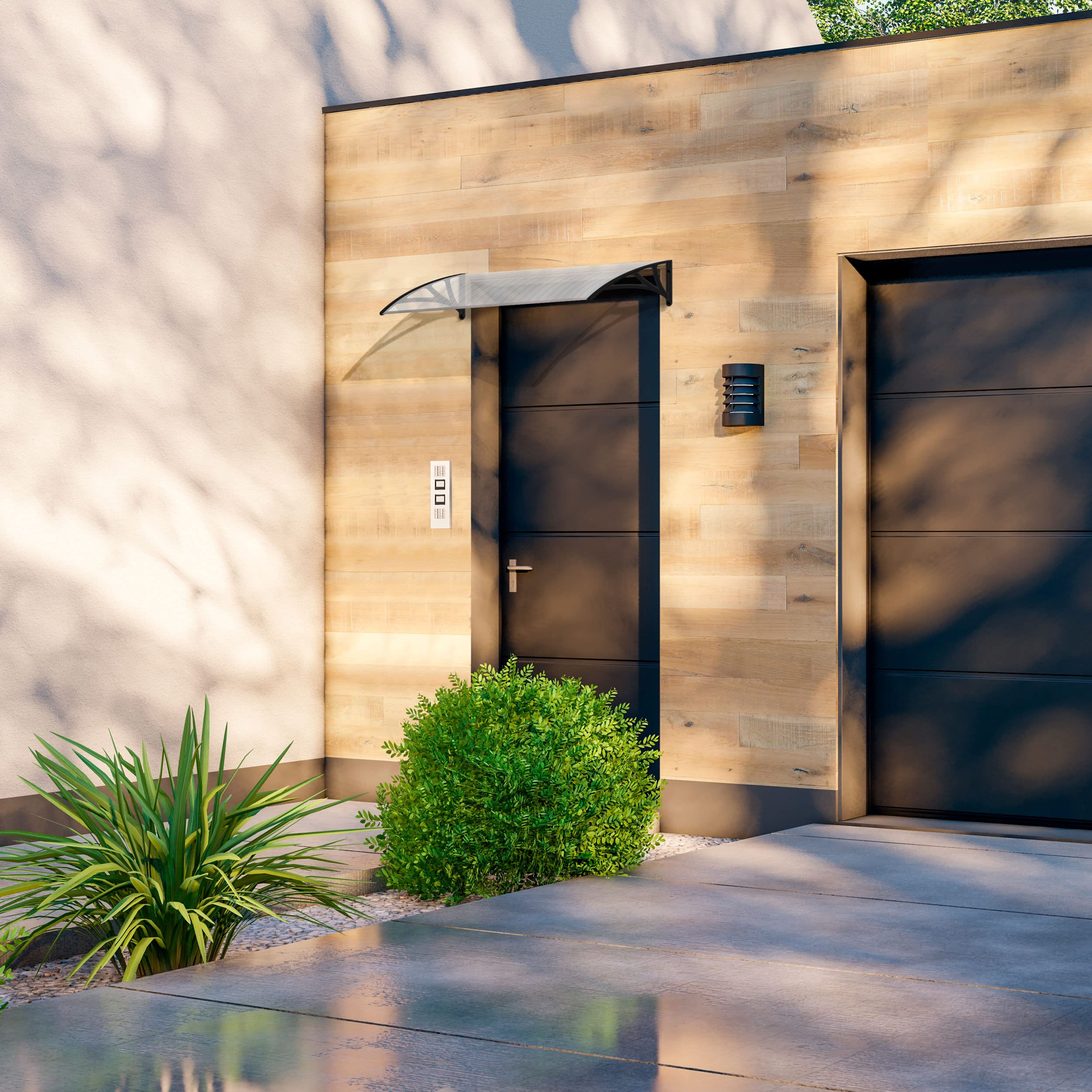 Marquesina Puerta Exterior 150x80cm Light – Policarbonato 5,2mm Grosor – Soportes de PVC Antracita – Fácil Montaje – Tejadillo Protección Lluvia Ventana