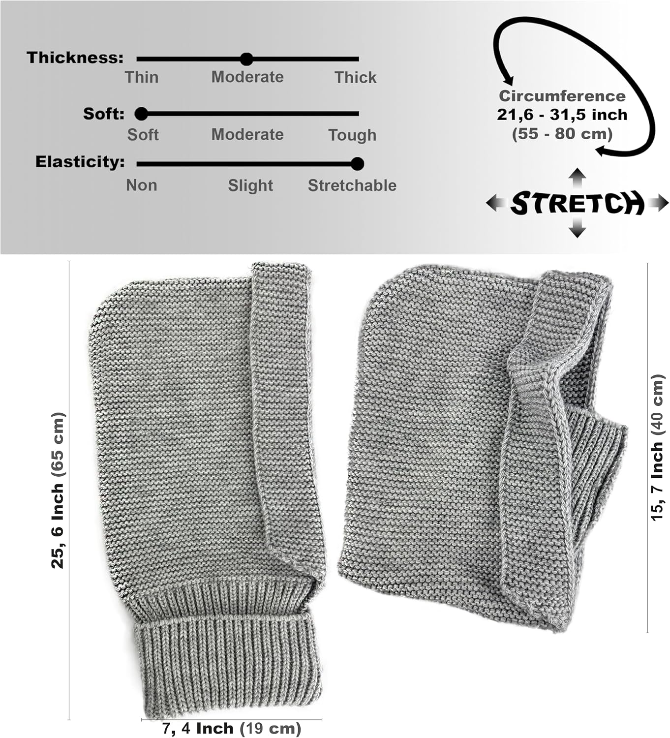 Knit Hooded Scarf for Women - Wool Balaclava Hood Detachable with Neck Gaiter - Hat Scarf Combo