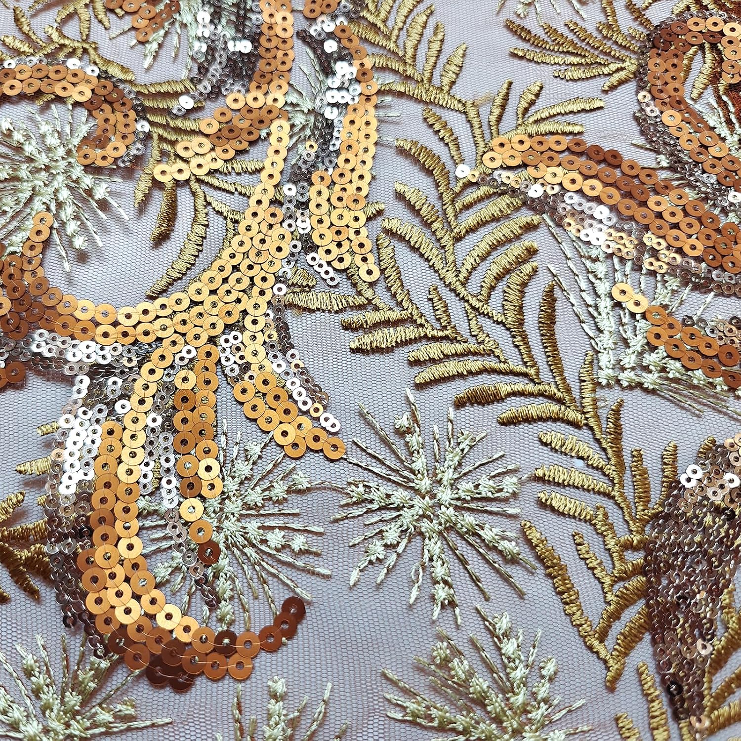 Bestway Lace Fashion Sequins Embroidery African Lace Fabric 5 Yards French Tulle Nigerian Wedding Party Dress Sewing Material (Orange)