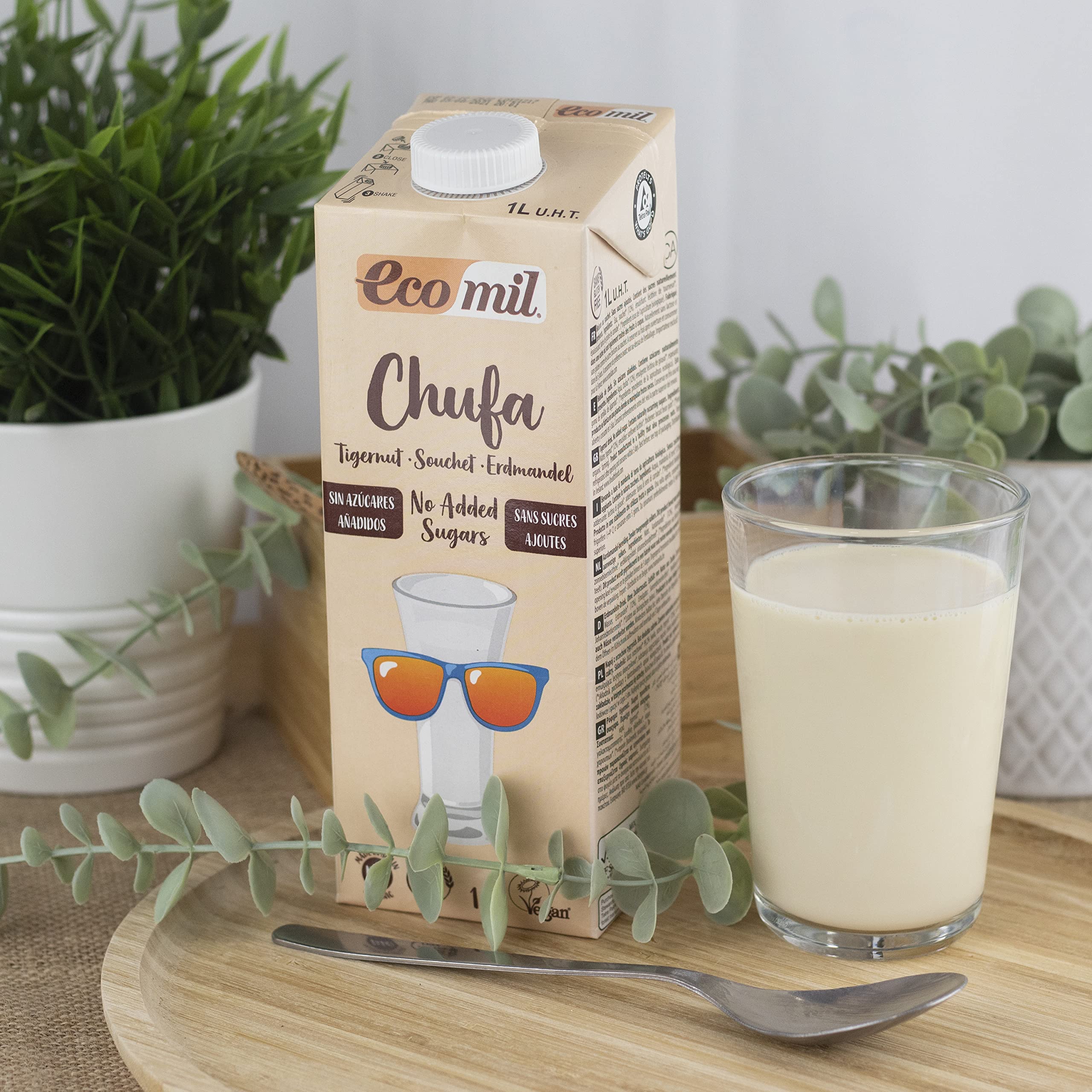 Ecomil - Bebida Vegetal de Chufa BIO, Sin Azúcares Añadidos, Vegano, Sin Lactosa, Sin Gluten - Pack 6 unidades de 1L