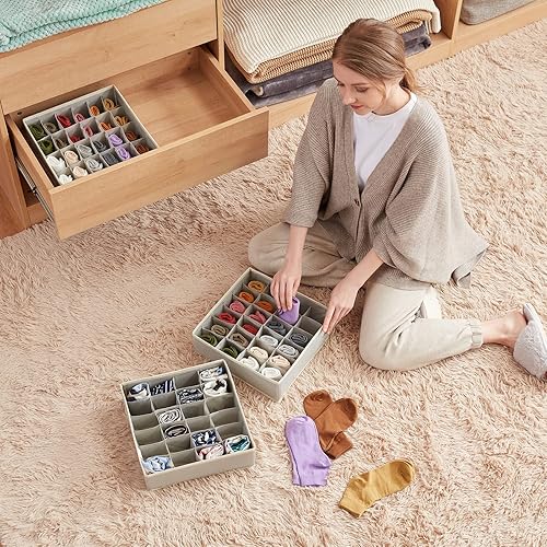 Miniatura 6 de Lifewit Organizador de cajones juego de 3 rejillas plegables de tela para armario dormitorio armario cajas de almacenamiento para guardar calcetines