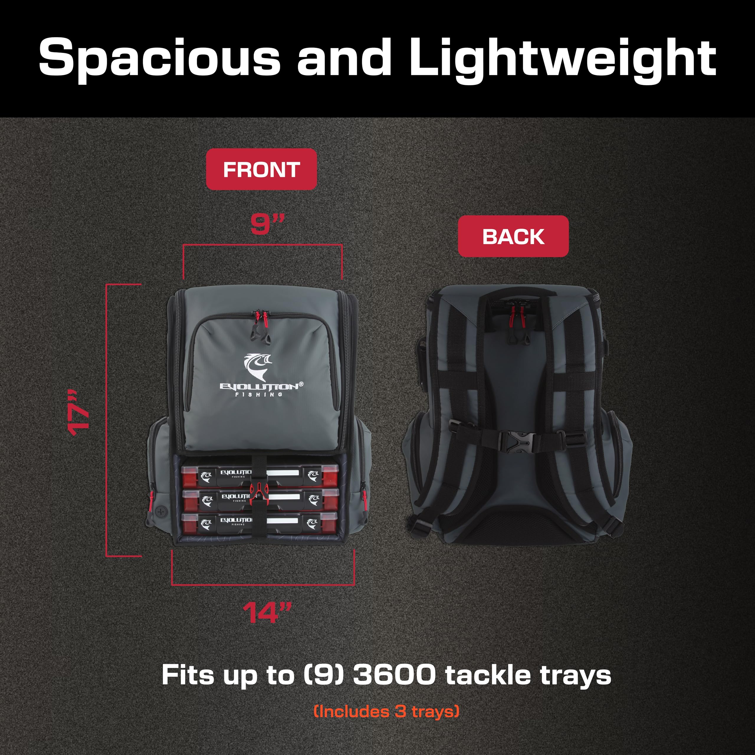 Evolution Fishing Largemouth 3.0 Tackle Backpack - Patent Pending Modular Dividers, Rod Holders, Heavy Duty Fishing Backpack, Includes Quiklatch Tackle Trays