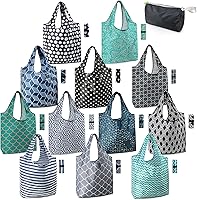 BeeGreen Reusable Grocery Bags 12 Pack XL Foldable Washable Totes - Durable Lightweight Geometric Design with Zipper Pouch