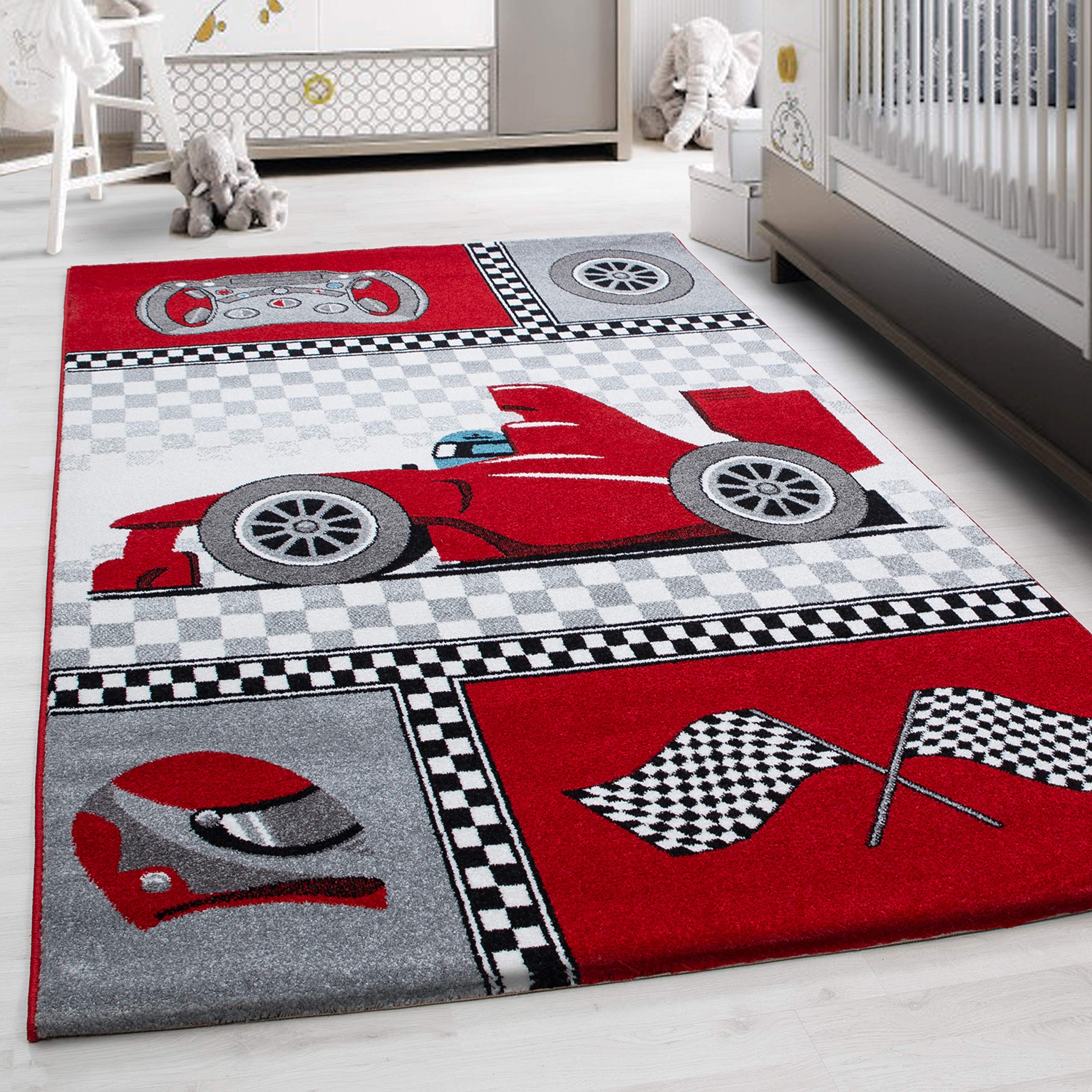 Tapis à poil court doux confortable motif voitures de course