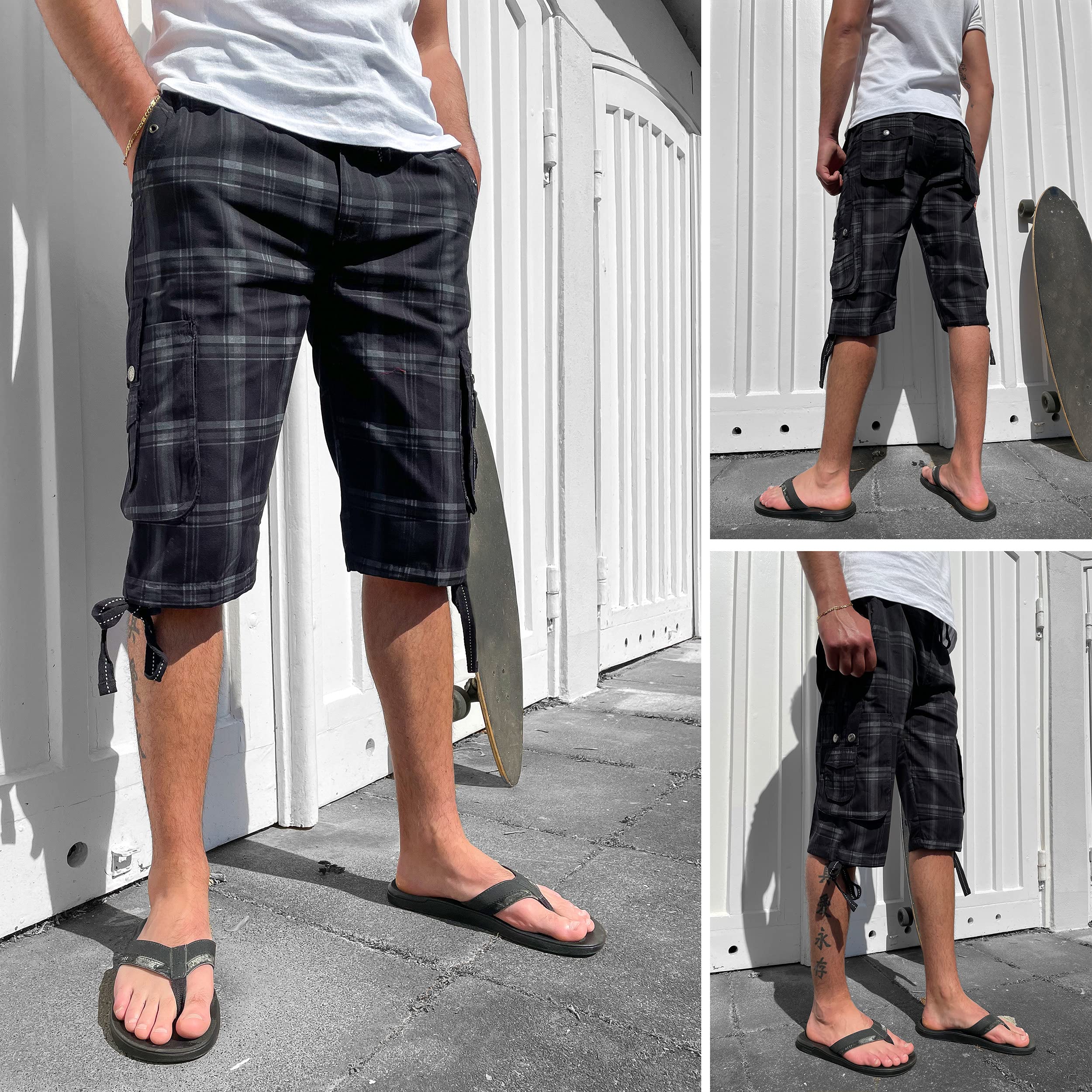 Kendindza Short Homme Pantacourt Bermuda Cargo Loisir Shorts d'été M-4XL