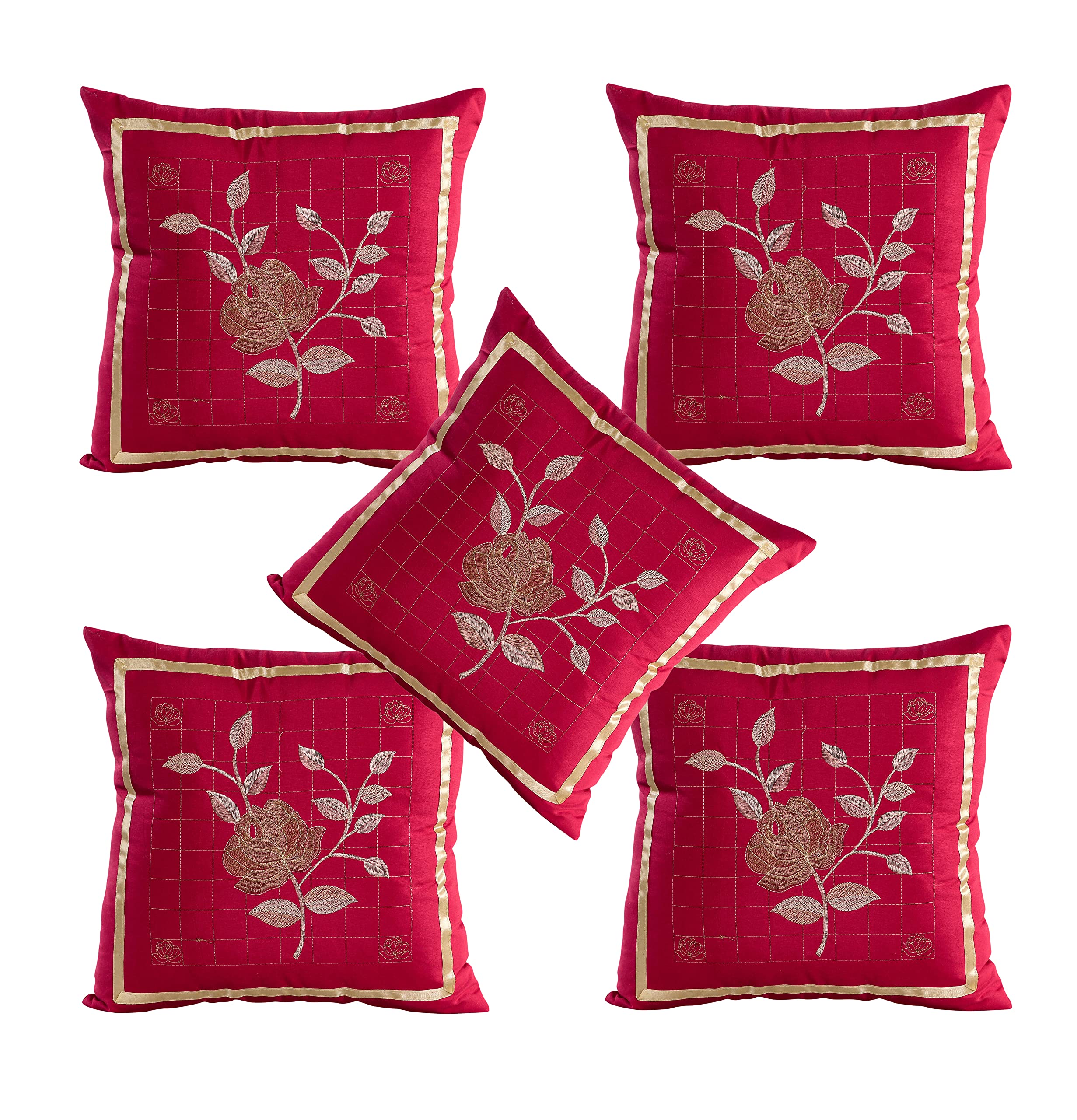 Rj Products Designer Embroidered Cotton Diwan Set - 8 Pcs - Maroon, Standard, Pillow Cover 1