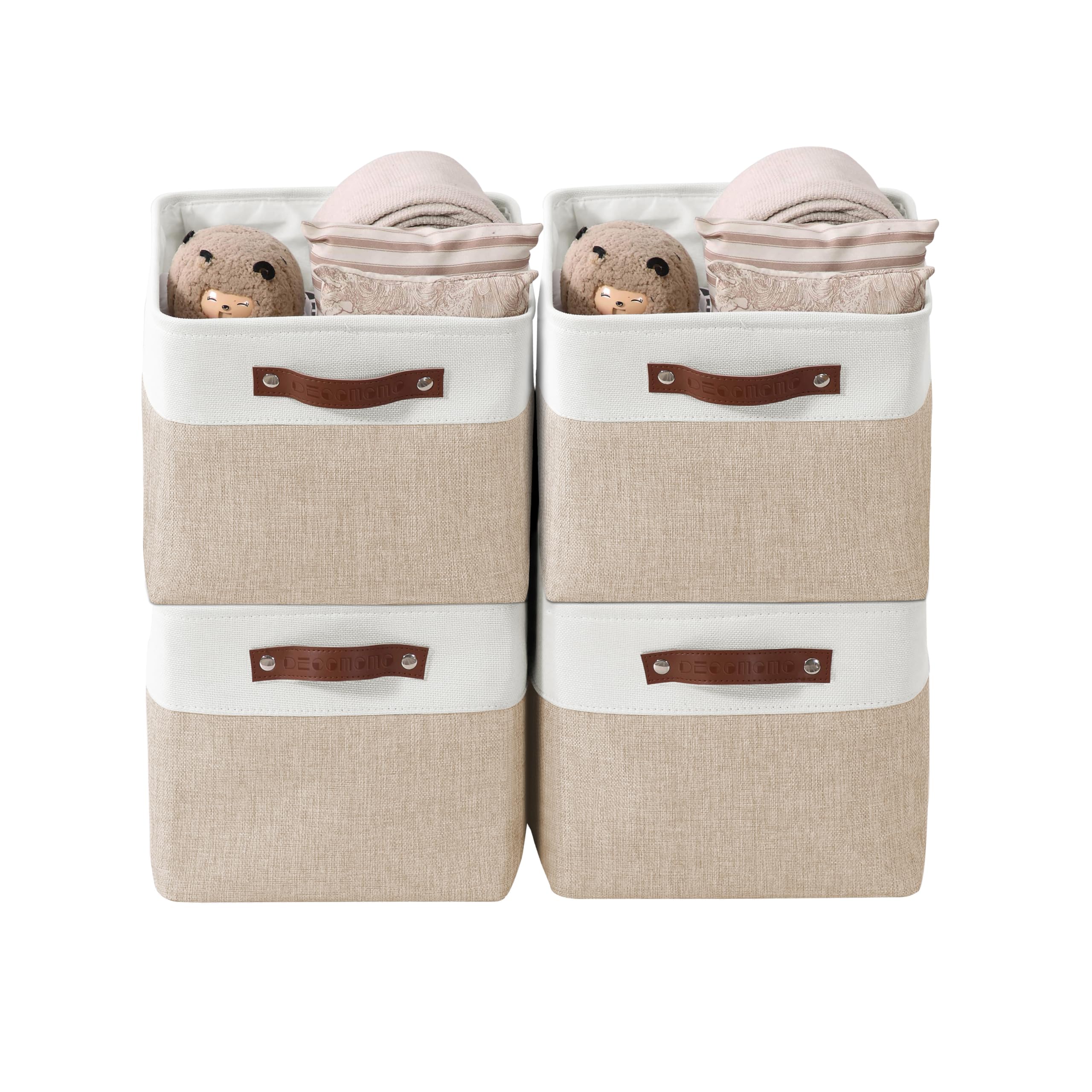 DECOMOMO Storage Baskets | Storage Boxes Fabric Organiser Storage for Wardrobe, Toys, Shelves, Office, Home & Nursery (Large Grey and White 15 x 11 x 9.5 – Set of 3) — view 24