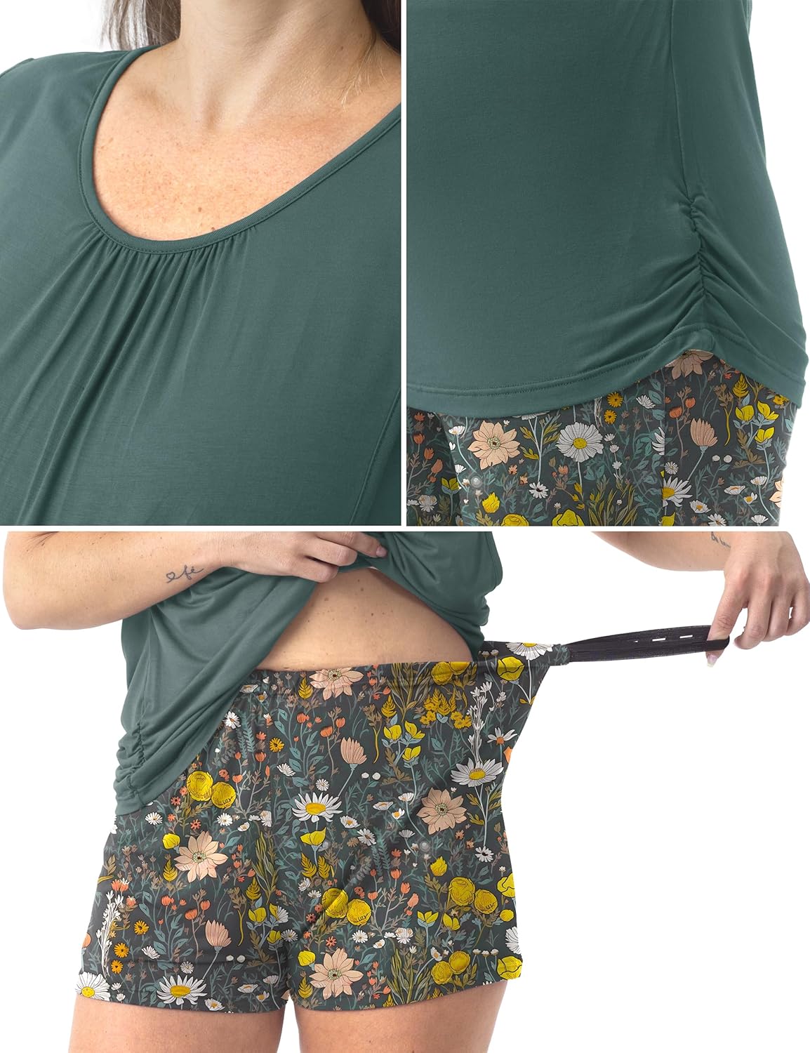 SUNNYBUY Womens Maternity Nursing Pajamas Set, Short Sleeve Breastfeeding Shirts,Pregnancy Shorts & Pants 3 Piece Nursing PJS - Image 5