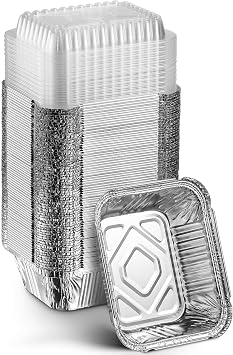 MontoPack Disposable Takeout Pans with Clear Lids | 1lb Capacity Aluminum Foil Food Containers with Strong Seal for Freshness & Spill Resistance | Eco-Friendly & Recyclable | 50-Pack of 5x4 Drip Pan