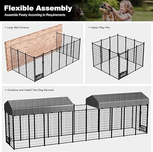 Miniatura 2 de Perrera grande para perros con techo, recinto resistente para perros para interiores y exteriores con funda extraíble, corralitos para perros
