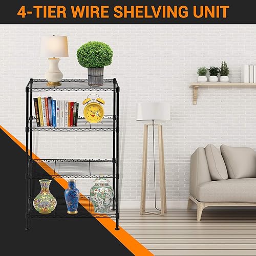 Miniatura 5 de Juggernaut Storage WS201232-4BLK x 12"D x 32" H 4-Tier Estantería de alambre de la unidad, capacidad de 340 libras, negro"