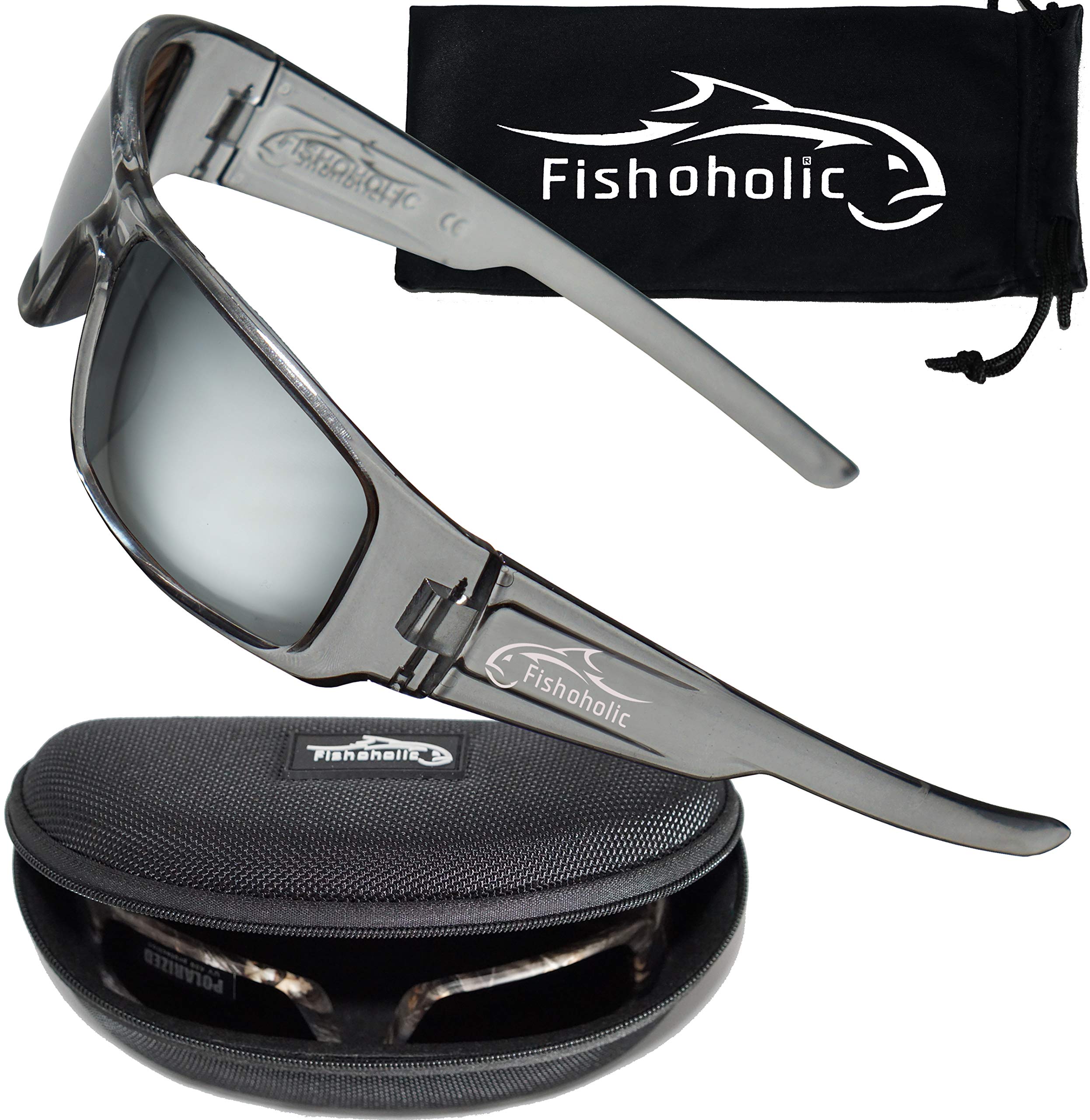 Gafas de sol polarizadas de pesca, marco semitransparente con lente de espejo plateado sobre base ámbar, frío como hielo