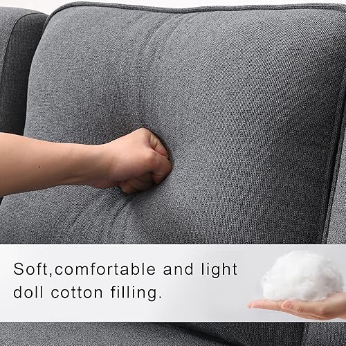 Miniatura 6 de Sofá tapizado de 4 asientos de 114.2 pulgadas con mesa de centro almacenable y 2 portavasos, sofás de tela de lino con 2 puertos USB con cable o