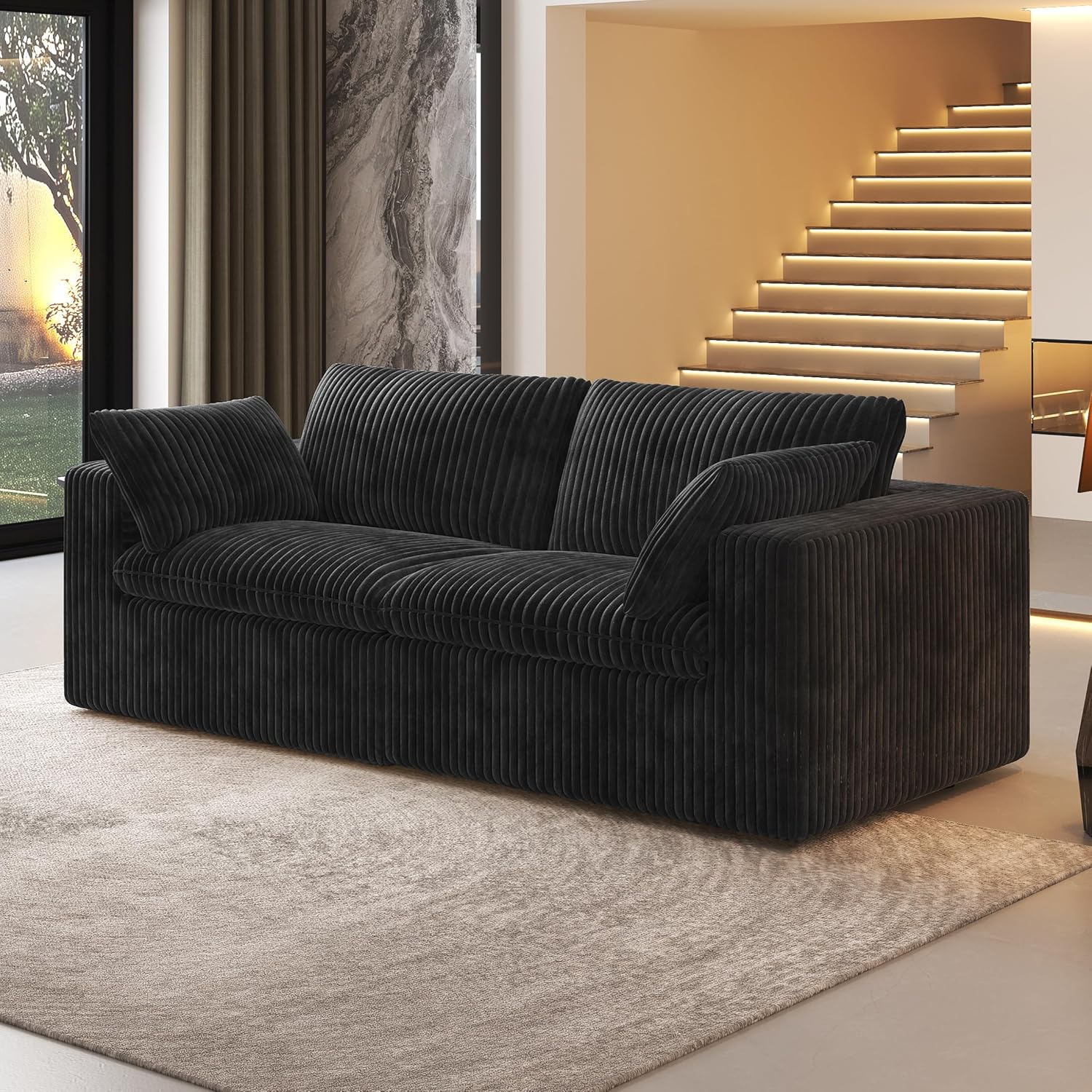 78.74" LoveSeat Cloud Sofa,Modular Sectional Couch,Modern Deep Seat Upholstered Couches with Plush Corduroy Fabric for Living Room Furniture,Bedroom and Apartment,No Assembly Required,Black