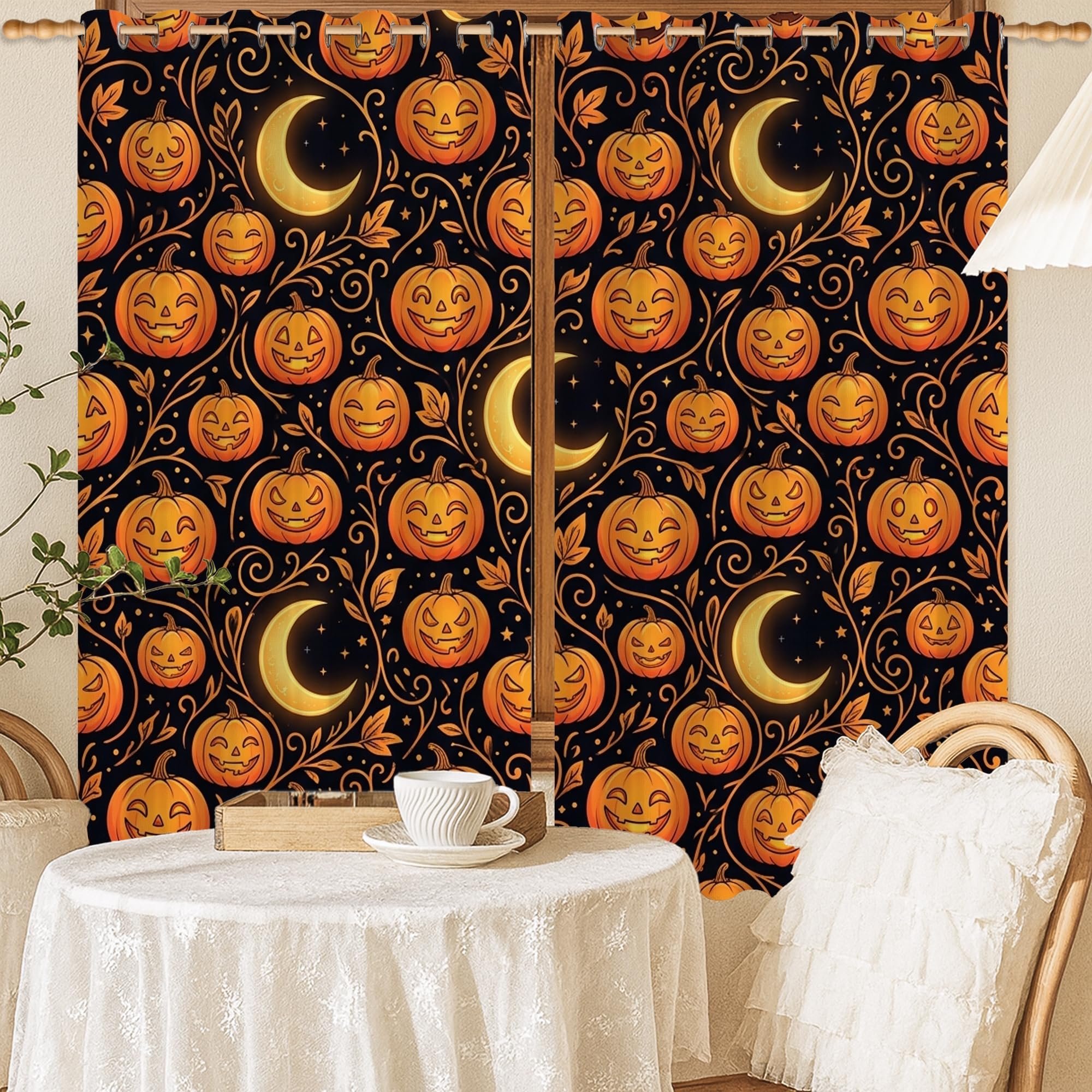 Rideaux occultants motif citrouilles pour bloquer la lumière du salon