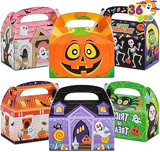 JOYIN 36 Pcs Halloween Cardboard Treat Boxes Trick or Treat Candy Boxes Cookies Goodie Bags for Halloween Party Favor Supplies, Classroom Exchange Goody Bags