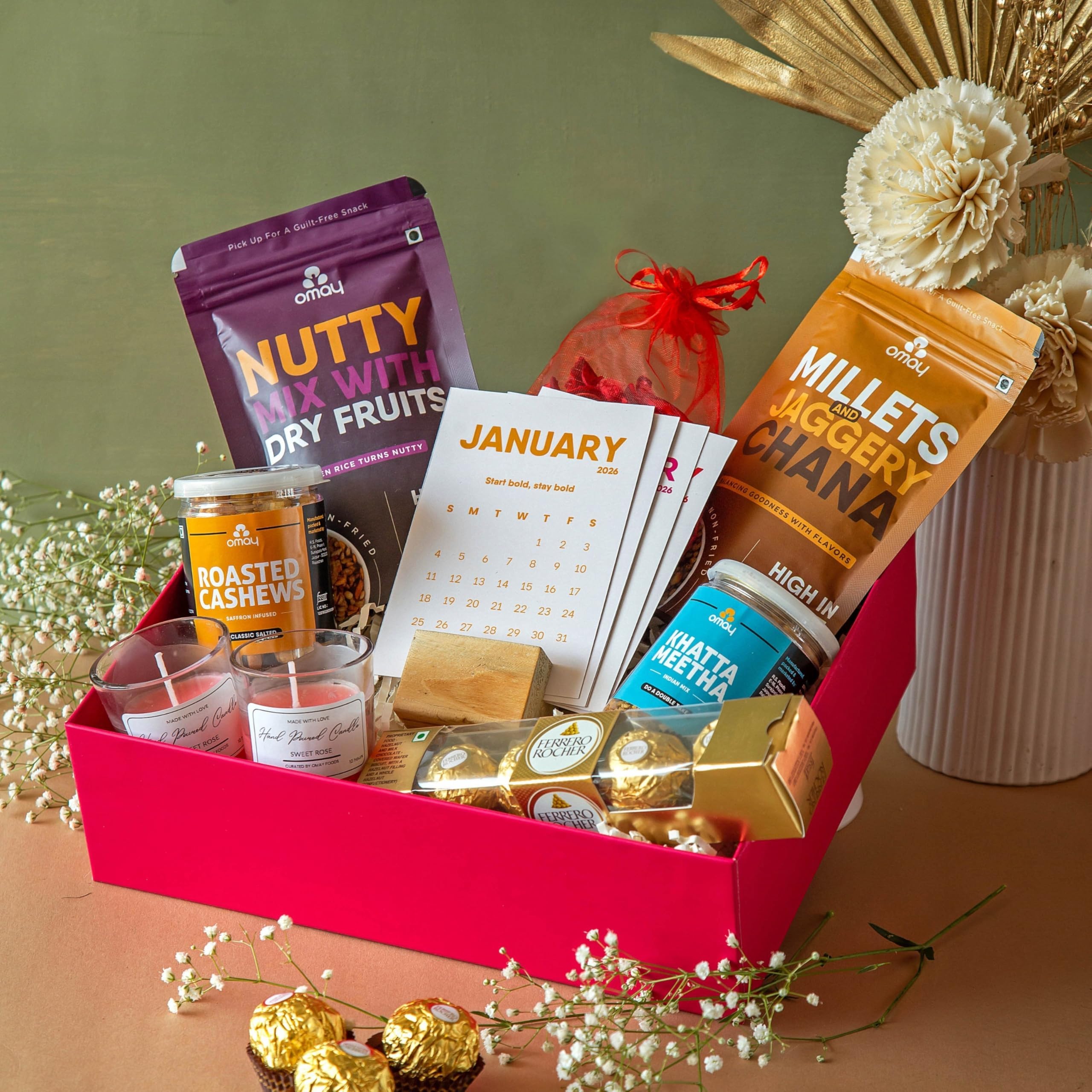 Omay Foods 11_Pcs The Ultimate Happiness Gift Box I Gifts for Employees, Clients I Healthy Gift Box I Corporate Gift Pack I Healthy snacks, Dry fruits, nuts I Roasted Snacks I Premium Gift Pack