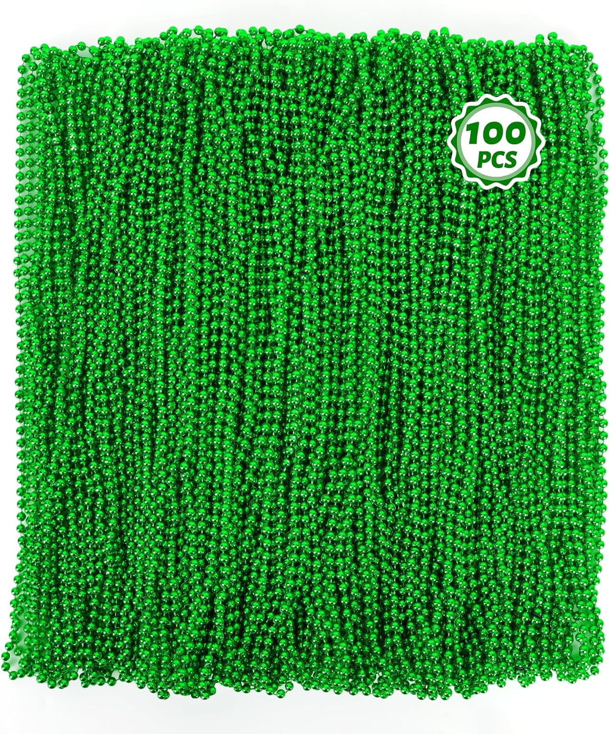100 PCS St Patricks Day Beads Necklace, Mrdi Gras Beads Bulk, 33 Inches Round Beads Necklace Accessories Set, Luck Irish Beads Parade Throw Accessories for Mardi Gras St Patricks Day Party Favors