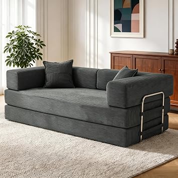 Vipbear 200cm Premium Boneless Couch, 5-in-1 Convertible Pull-Out Modular High-Density Foam 3 Seater Sofas & Couches for Compact Room, Gray