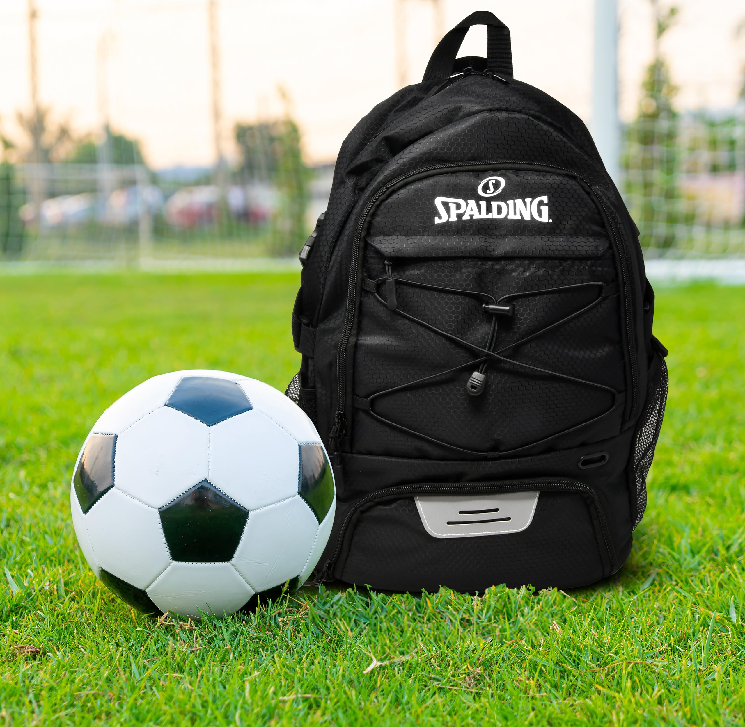 Spalding Fußball-Rucksack, Sporttasche, Fußballtasche mit Ball- und Schuhfach, Verwendung für Tracktaschen, Basketball, Sportball