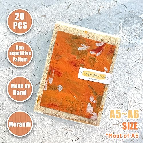 Miniatura 4 de Aromoty 20 piezas de papel de recortes hecho a mano, papel texturizado Morandi A5, hoja de malla de tela de morera, mezcla de papel especial para