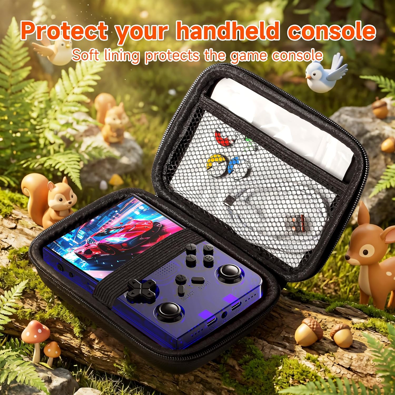 R40 Retro Handheld Game Console with Storage Case - Open Source System,3.5" IPS Screen, 18,000+ Classic Games, 128G TF Card, 3000mAh Battery, Portable Gaming Player for Travel, Blue