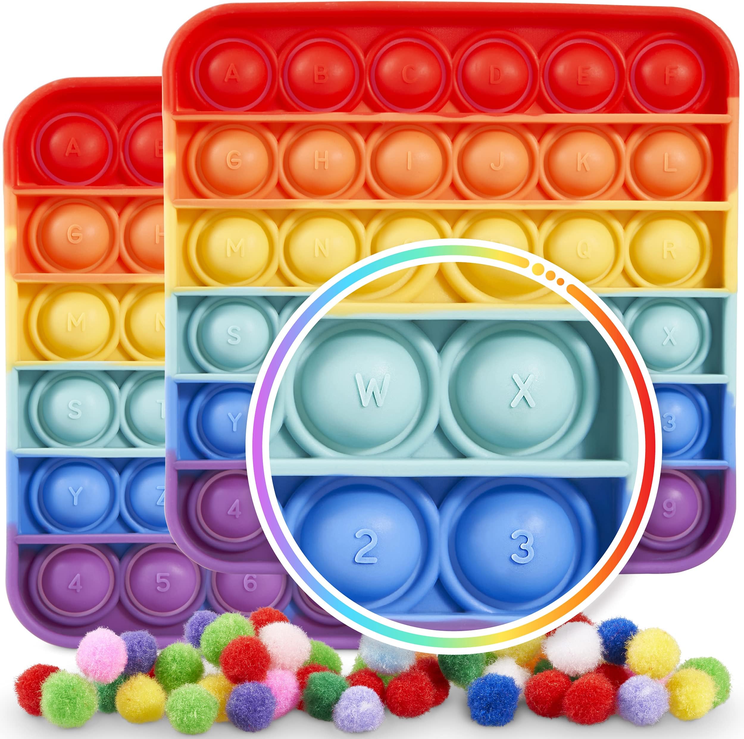 Pop it Alphabet Pop it ABC for Kids, Pop it Letters ABC with Letters and Numbers - Alphabet Fidget Poppers with Letter Pop its and Number Pop it - Rainbow Square 2 Pop it Numbers and Letters
