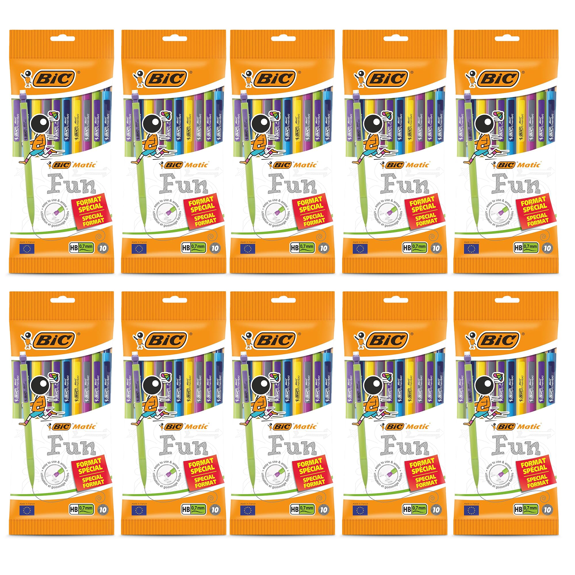 BIC Matic Fun - Matite meccaniche in grafite resistente, colori assortiti, punta retrattile, gomma bianca, scrittura liscia, mine intercambiabili, per scuola, ufficio e uso quotidiano (confezione da