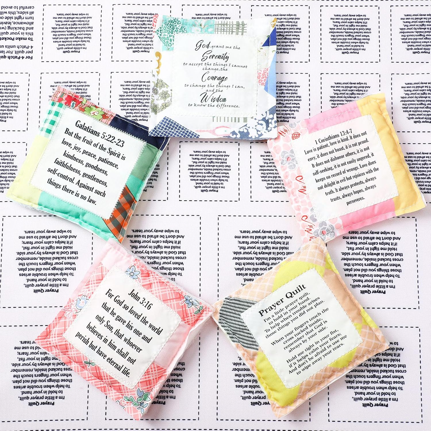 Ceenna Pocket Prayer Quilt Panel Squares with Small Wooden Crosses Mini Scripture Pocket Prayer Quilt Religious Spiritual Gift for Friend Family Easter Reward Gifts Easter Basket Stuffers(Brown Cross)