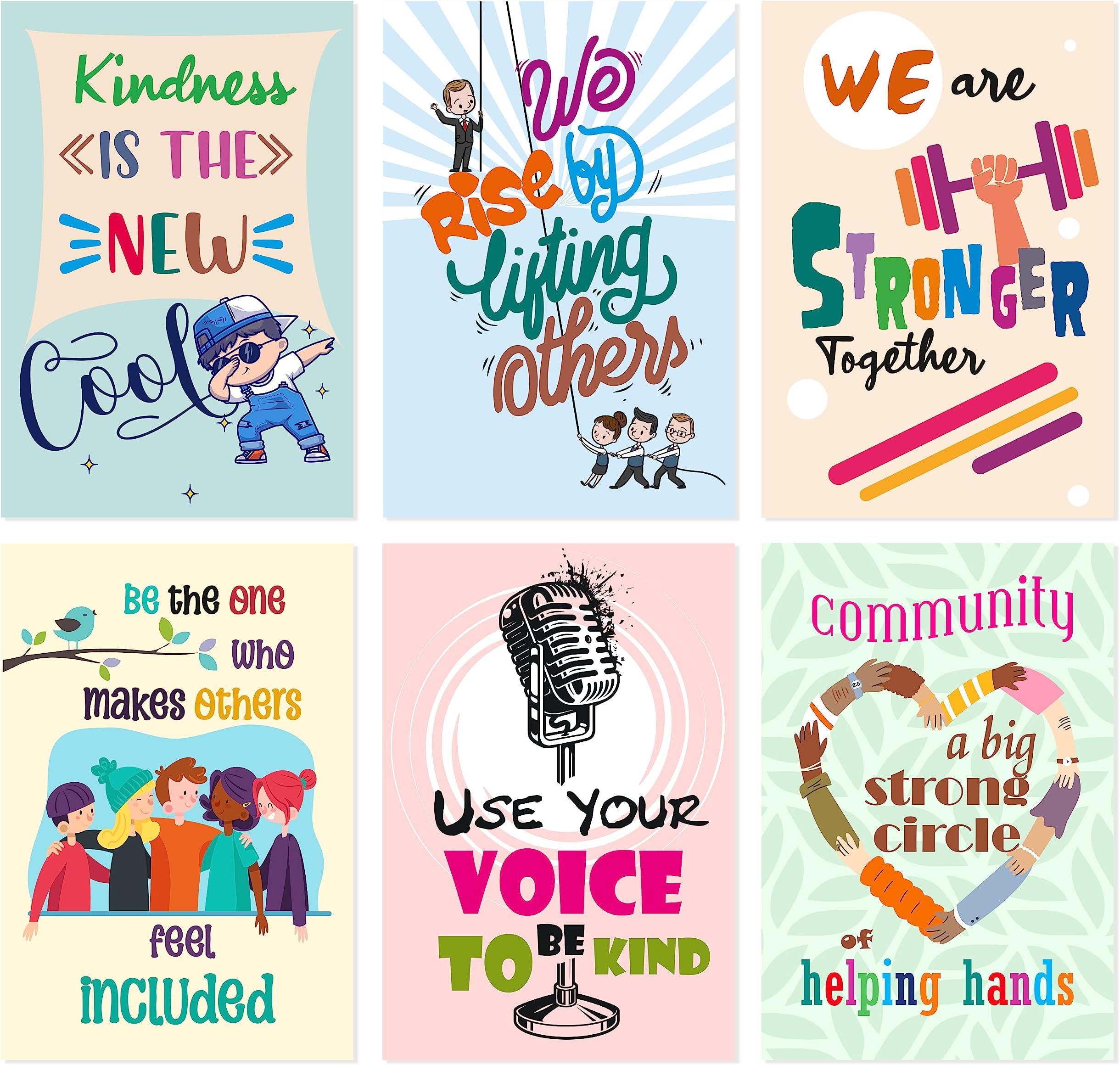 easykart Kindness Posters for Classroom Decorations - 6 Large 15 x 22' Posters, Growth & Inspirational Motivation Pack