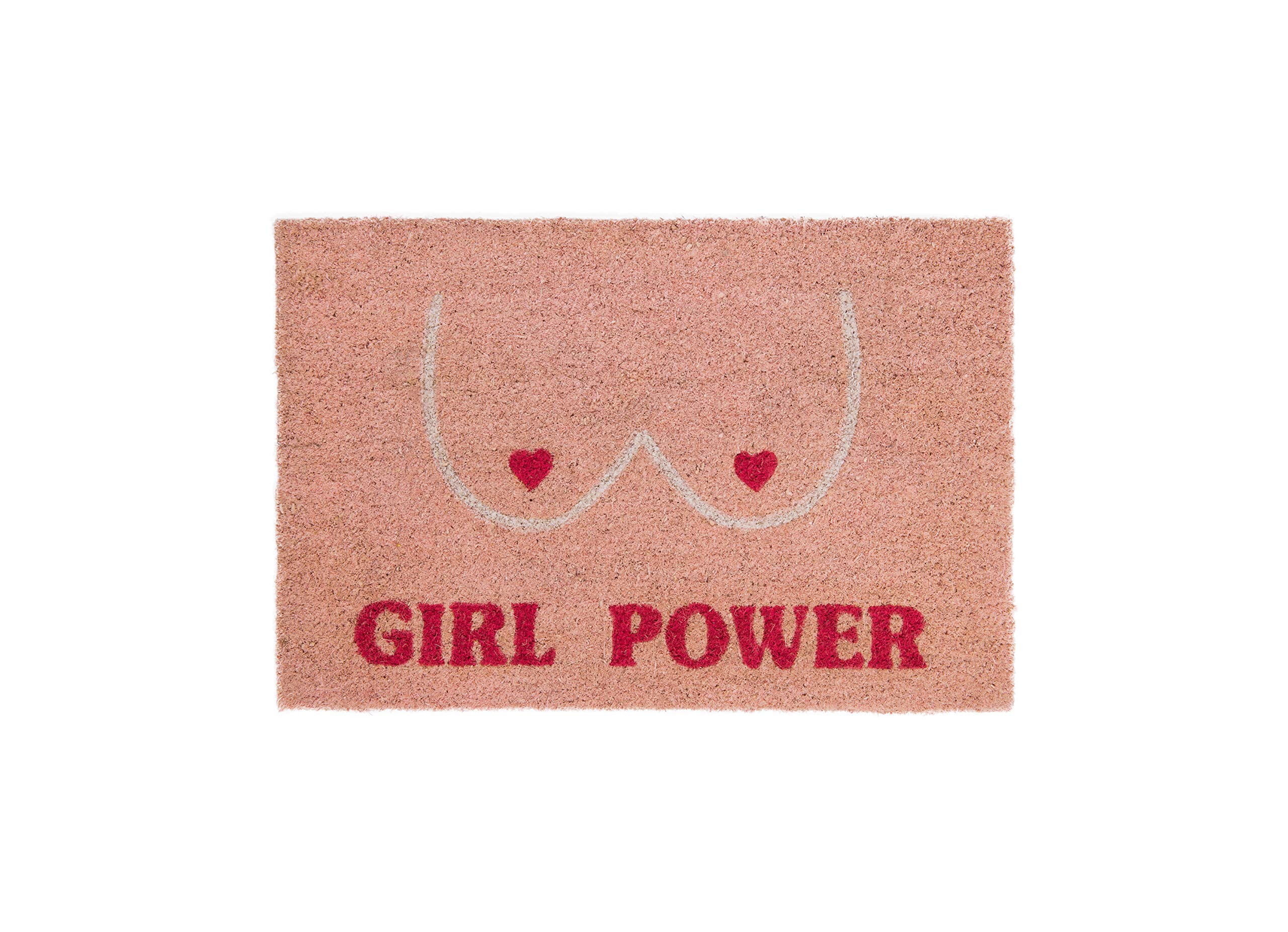 Fisura - “Girl Power” Coir Door Mat, Dirt Trapper Doormat with Non-Slip PVC Backing, Indoor & Outdoor Front Door Entrance Mat. Hand Painted. 27x15 inch