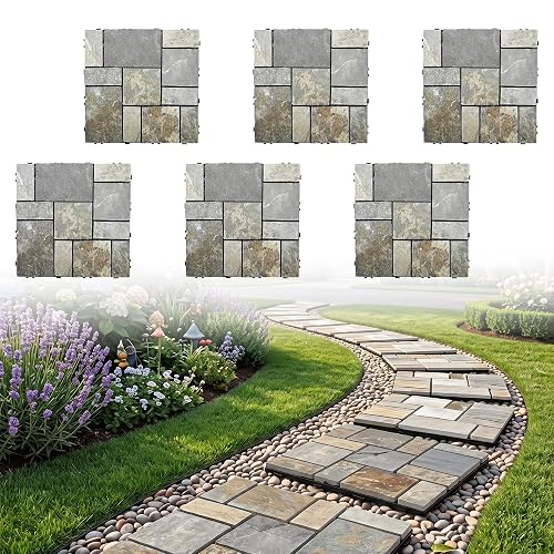 6PCS Interlocking Natural Stone Deck Tiles, 11.8'' Natural Stone Paver